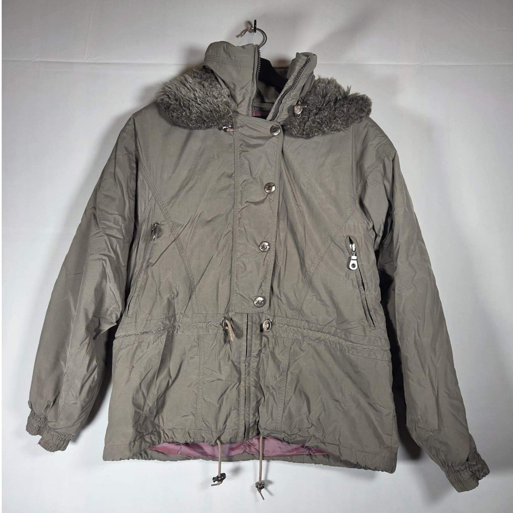 Vintage Metropolis Women's 8 Puffer Jacket Parka Hood Taupe Gray Gorpcore